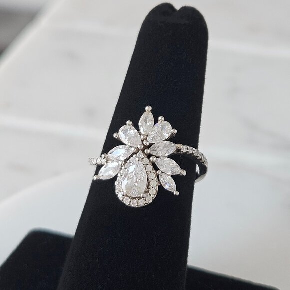 Pear Cluster Engagement Cocktail Style ring, 925 Sterling Silver Charmed Aroma - Picture 2 of 3